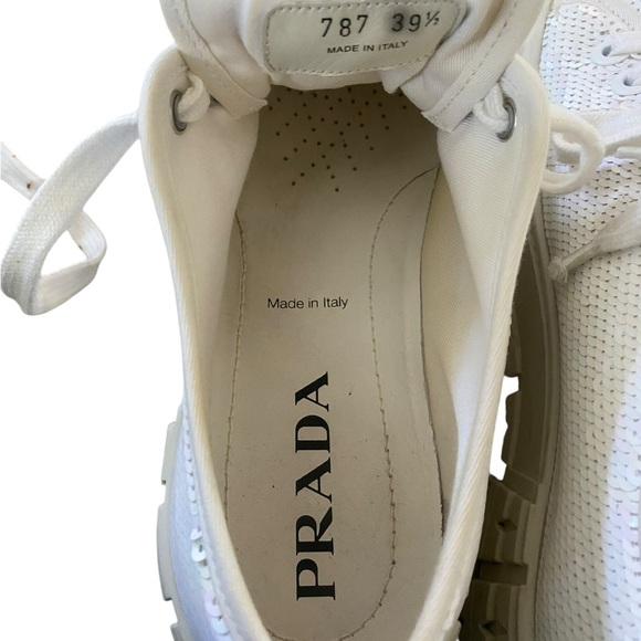Prada White Sequin Platform Sneakers ✨
Size: 39.5 EU (fits approx US 9.5) - Picture 7 of 14